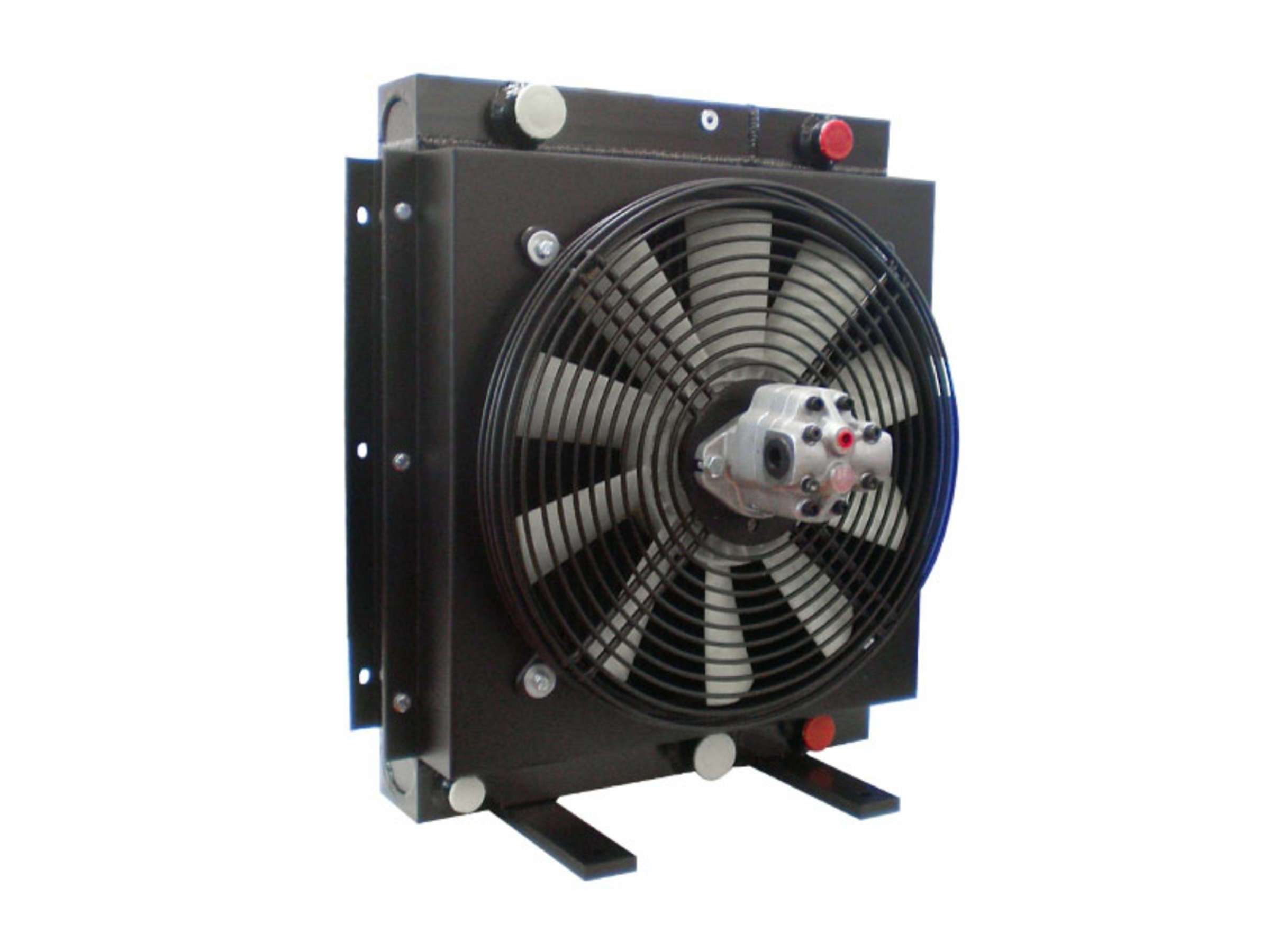 Oil cooler package with motor and fan