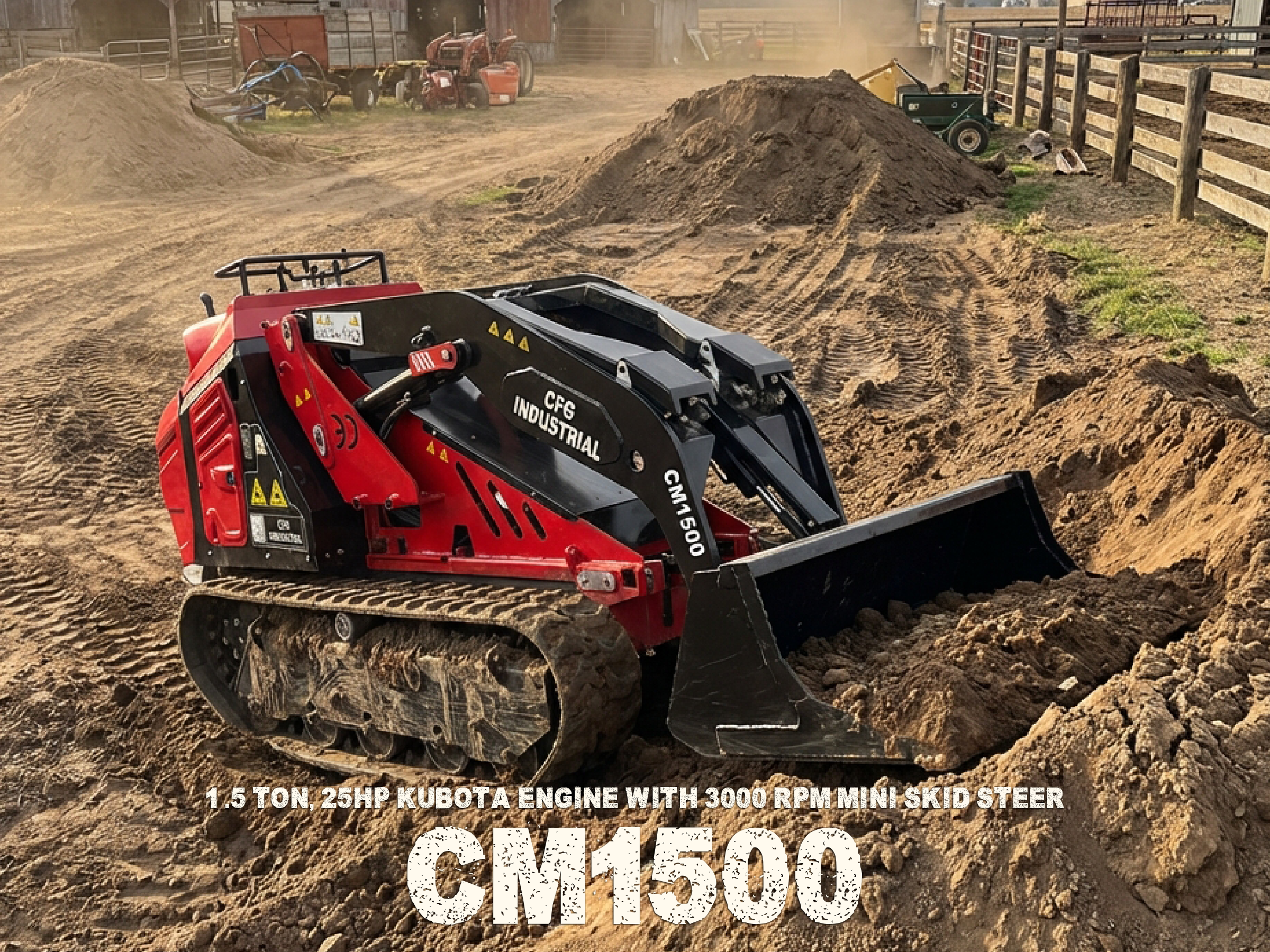 1 .5 ton, 25HP Kubota Engine with 3000 rpm Mini Skid | CM1500