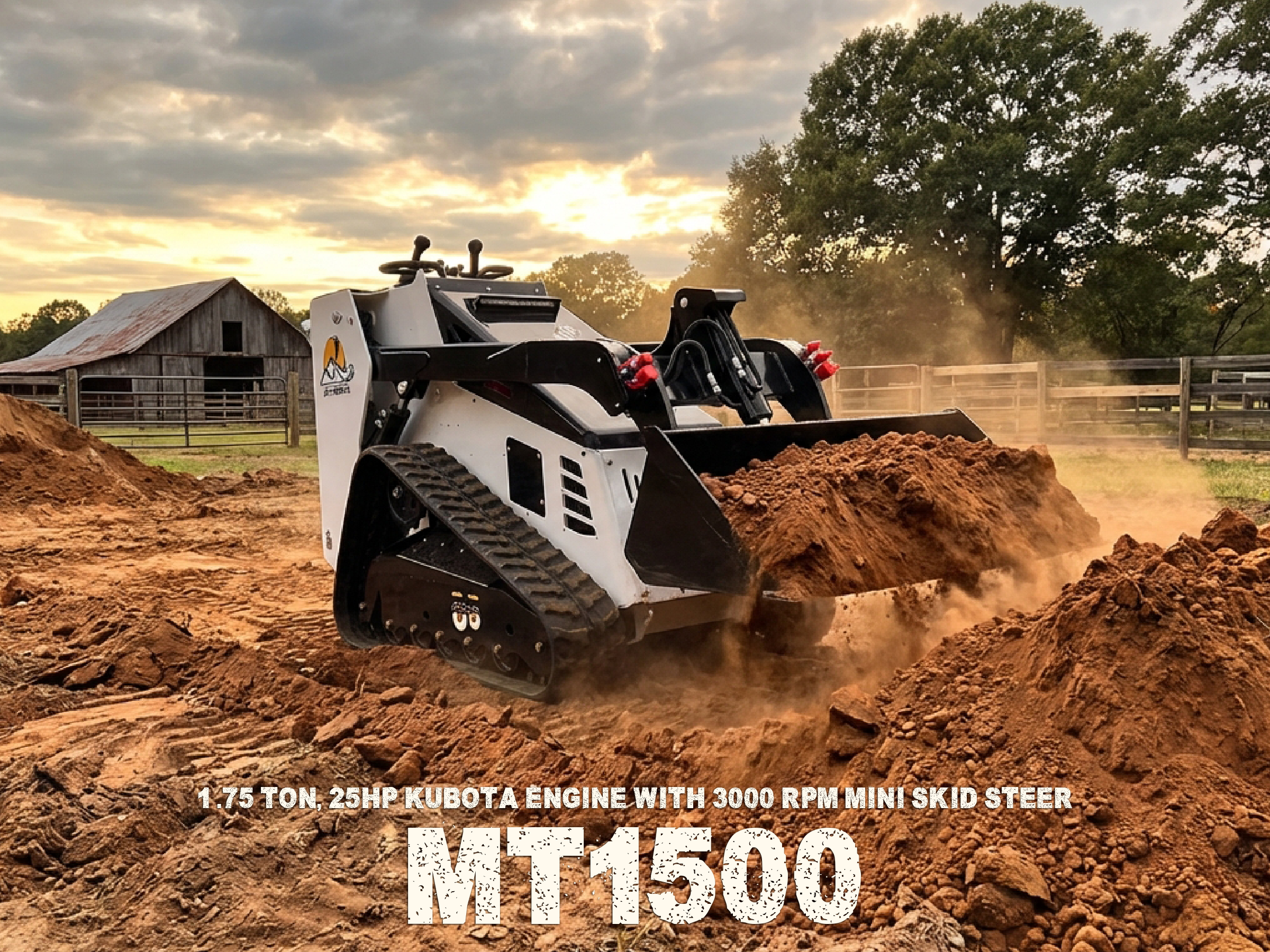 1 .75 ton, 25HP Kubota Engine Mini Skid Steer | MT1000