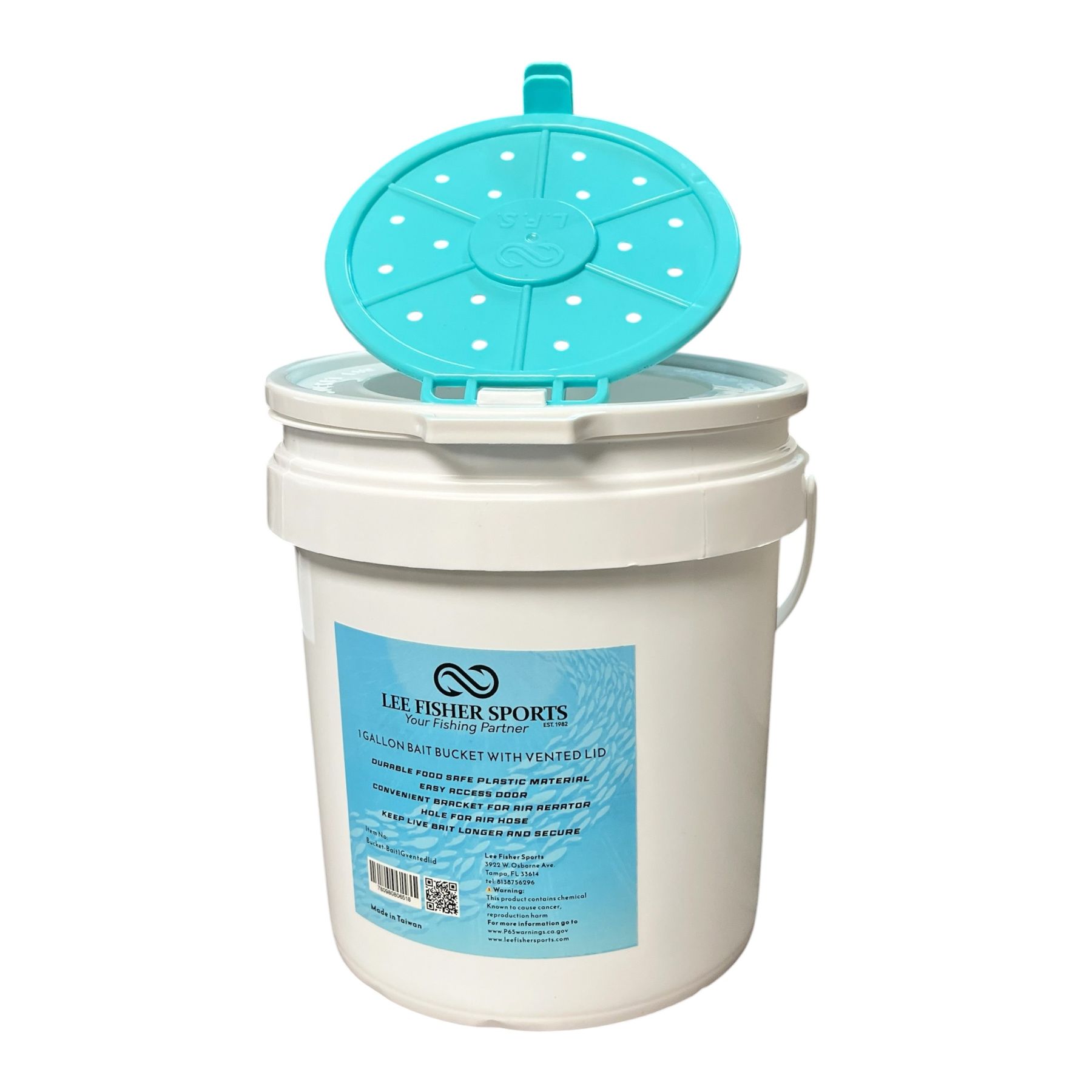 The New LEE FISHER SPORTS 1-GALLON BAIT BUCKET WITH VENTED LID