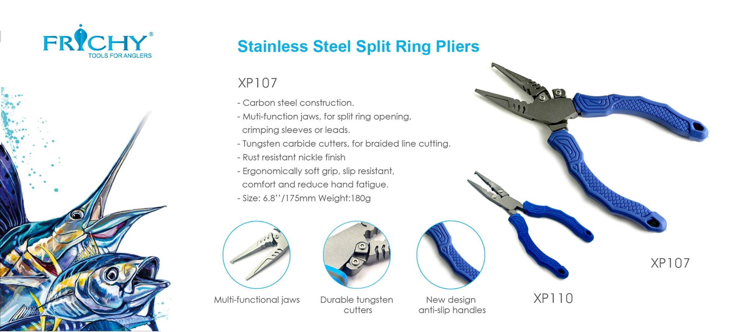 2025 Frichy XP107 Stainless Steel Fishing Pliers with side cutter