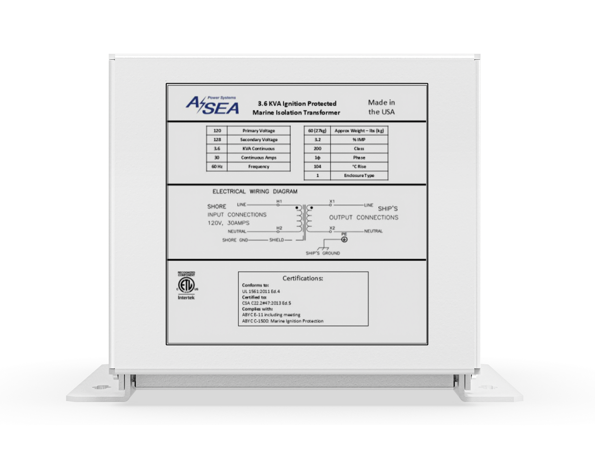 ASEA Isolation Transformer 3.6kVA | 30A