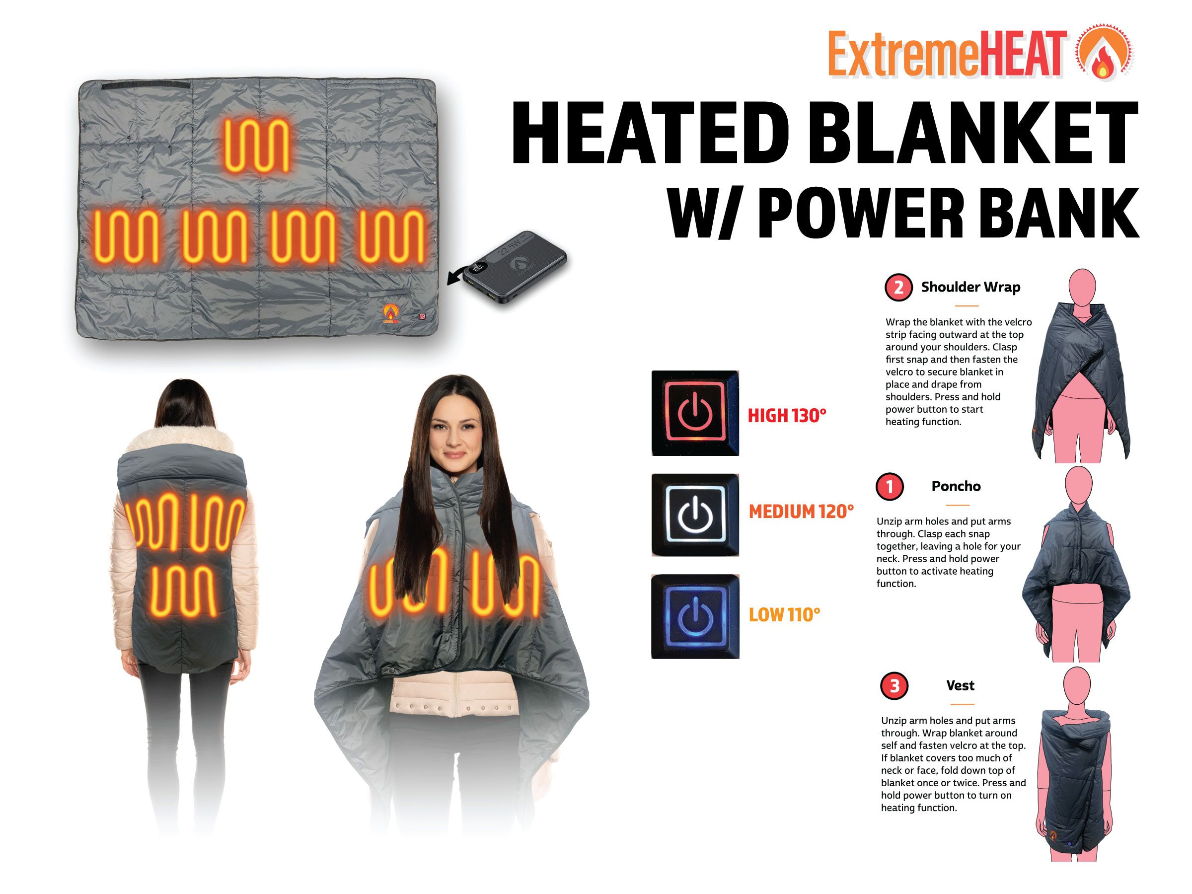Heated Camping Blanket w/ 10,000mah Powerbank