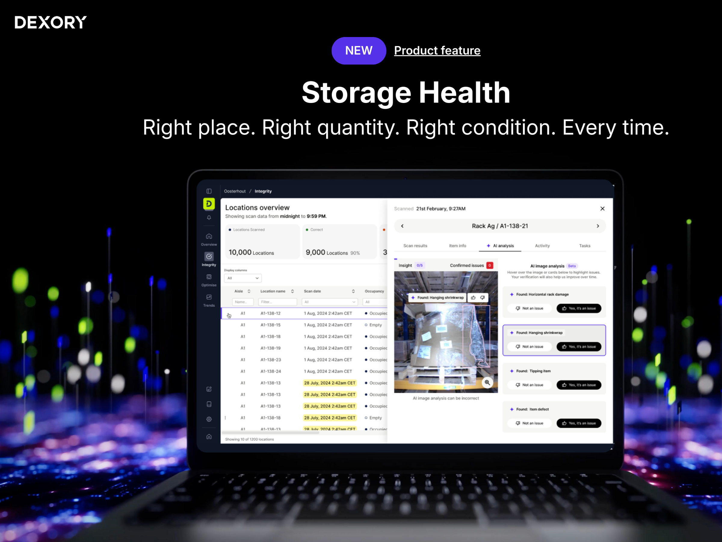 DexoryView Storage Health feature