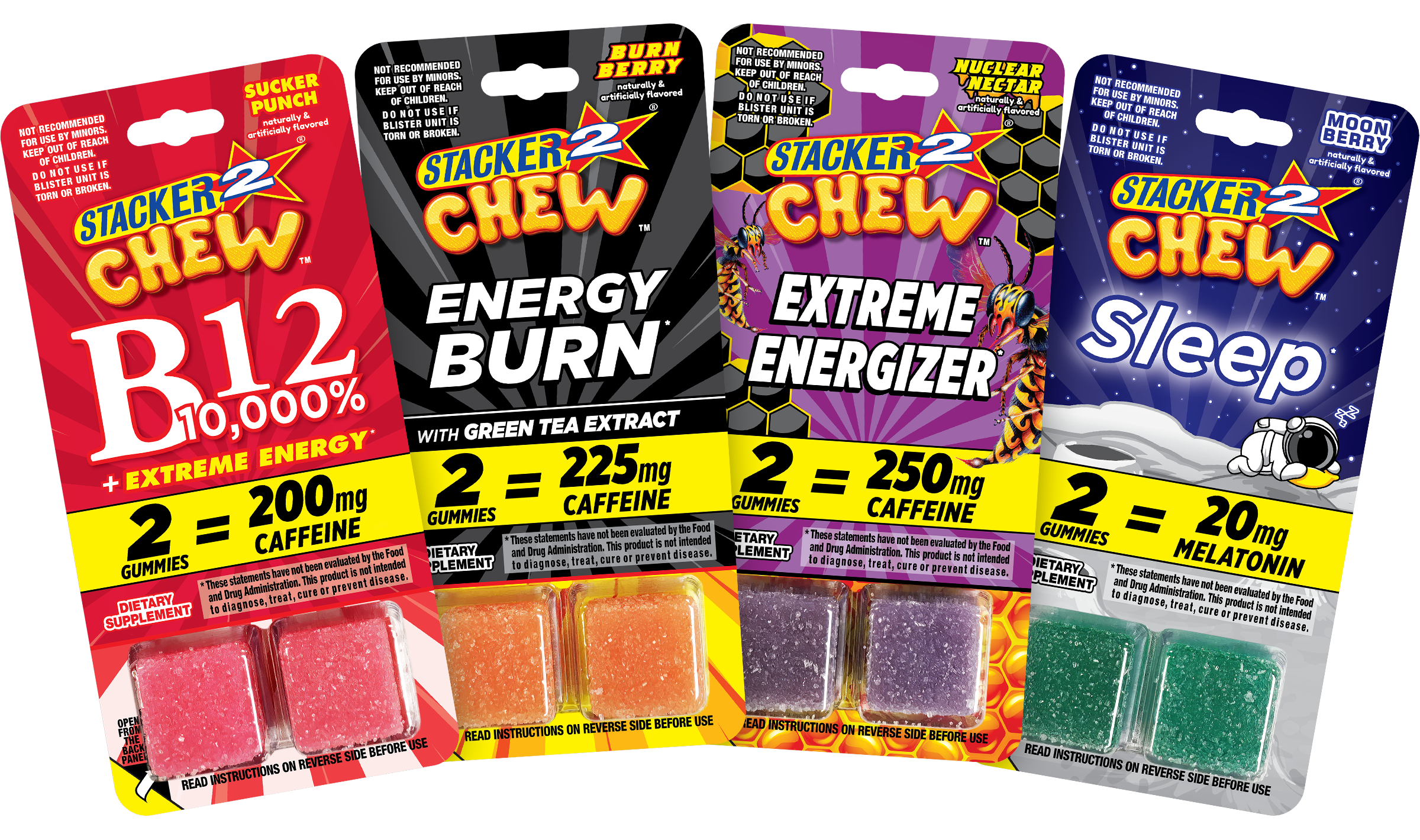 Stacker 2 Chew Energy & Functional Gummies 2ct Blister Packs