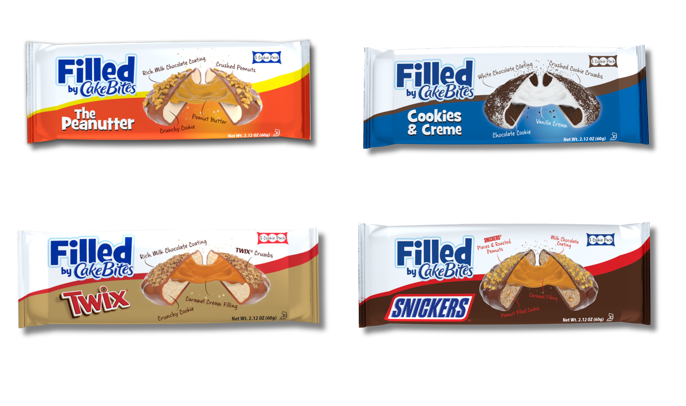 Filled (Peanutter, Cookies & Creme, Twix, Snickers)