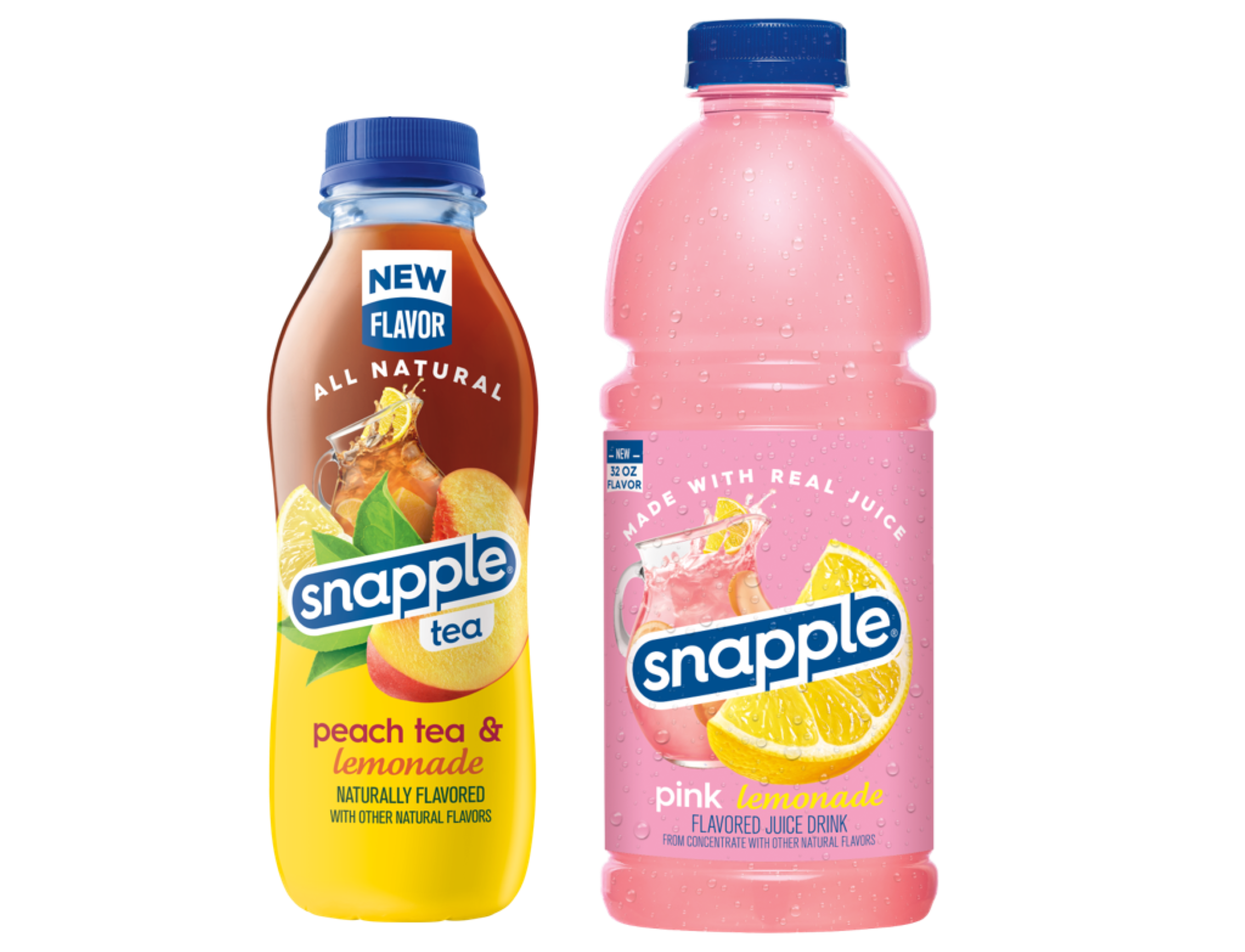 Snapple Peach Tea & Lemonade 16oz and Snapple 32oz Pink Lemonade