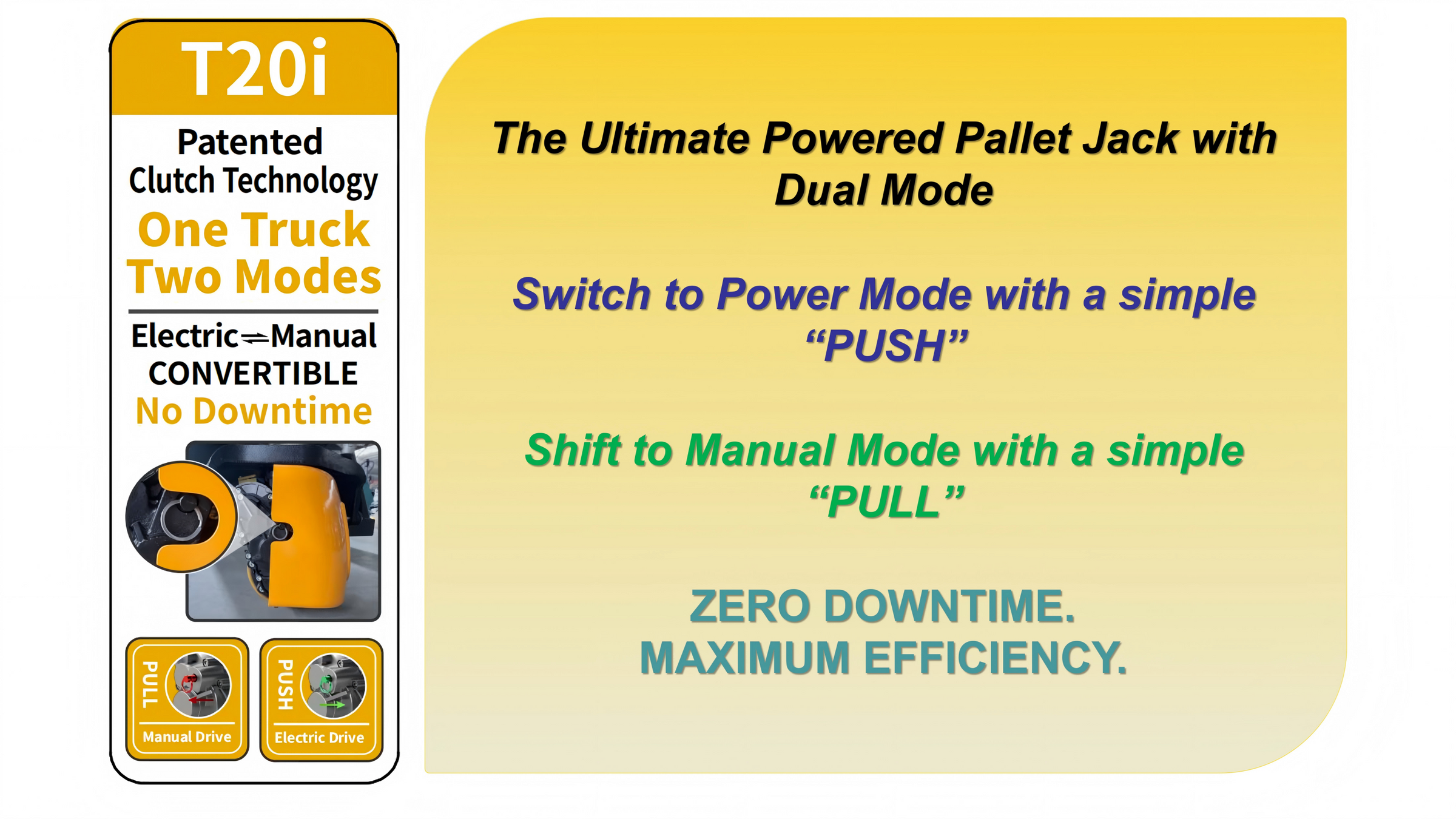 One Jack, Two Modes. A pallet jack with 2-in-1 functionality