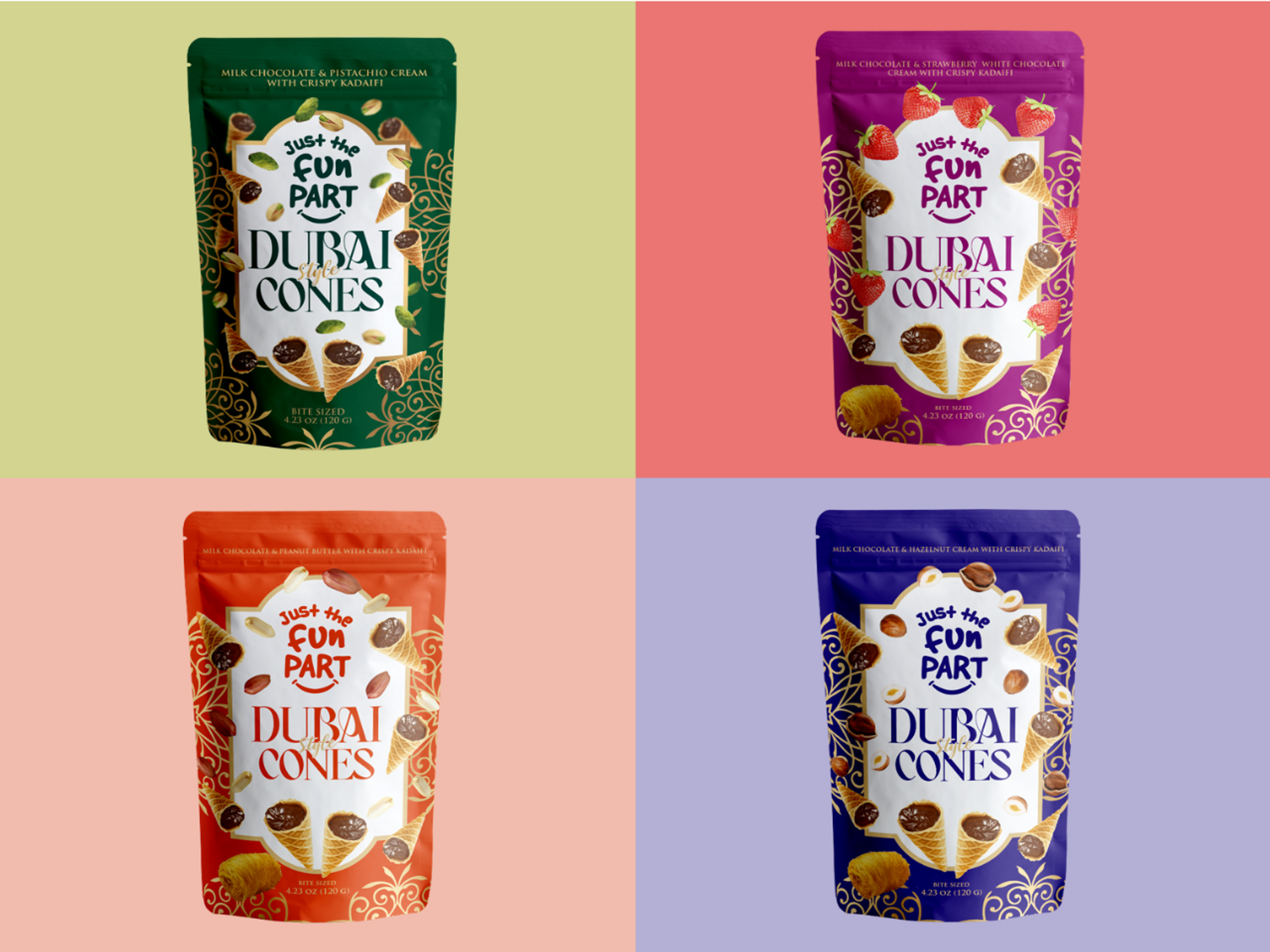 Fun New Dubai Cone Flavors Peanut Butter, Hazelnut & Strawberry!