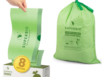 SUPERBIO 13 Gallon Compostable Drawstring Kitchen Waste Bag, 49.2