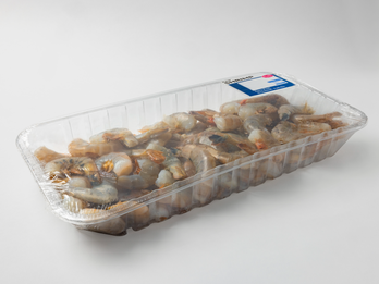 Clearly Clean\'s 15D, Rolled-Edge, Over-Wrap Tray, with Seafood