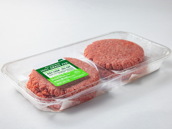 Burger Patties Displayed in Clearly Clean\'s 2-Cell Patty Tray