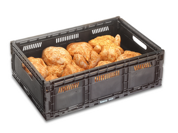 Leak-proof reusable rotisserie chicken crate