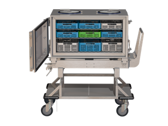 A SteriCUBE filled with surgical trays