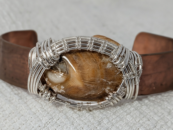 Oyster Shell Woven on to a Hand Forged Copper Cuff