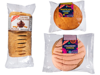 Caramel Chocolatier Danish, Mantecada, and Strawberry Concha