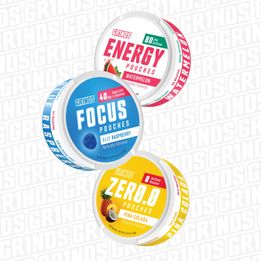 Grinds White Pouch Collection – Energy, Focus, & Zero
