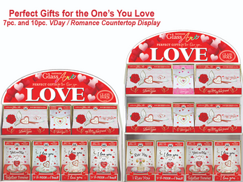 7 / 10pc V-Day / Romance Glass Art with Countertop Display