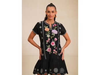 Black Bloom Embroidered Mini Dress