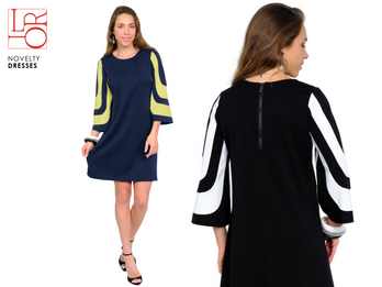 Denmark Dress in Black & White, Navy & Lime