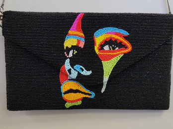 FACE ART BEADED CLUTCH