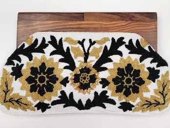 WOOD FRAME BEADED CLUTCH