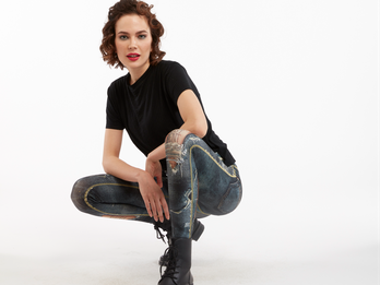Denim Print Leggings Ripped