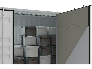 Container holding batteries - Promat materials